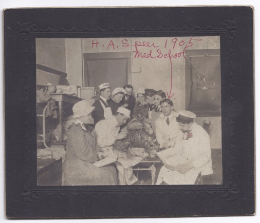 Homer Speer Sr. inspects a cadaver in a photo from 1905.